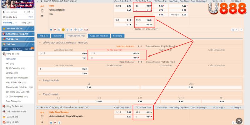 Chi tiết các hình thức bet Tài Xỉu bóng đá U888